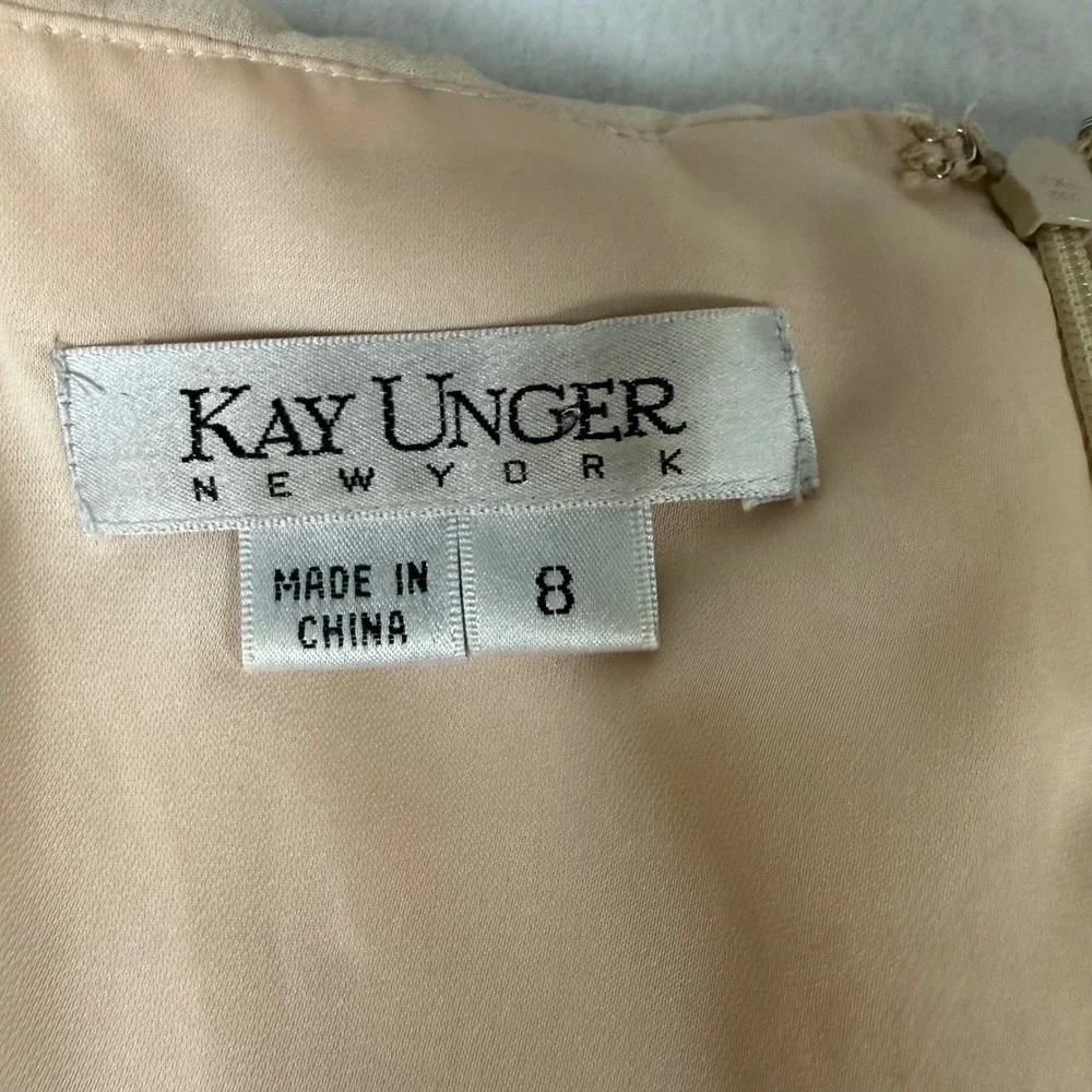Kay Unger Sheath Dress Womens‎ 8 Gold Silk Ruffle V-Neck Metallic Cocktail Luxe